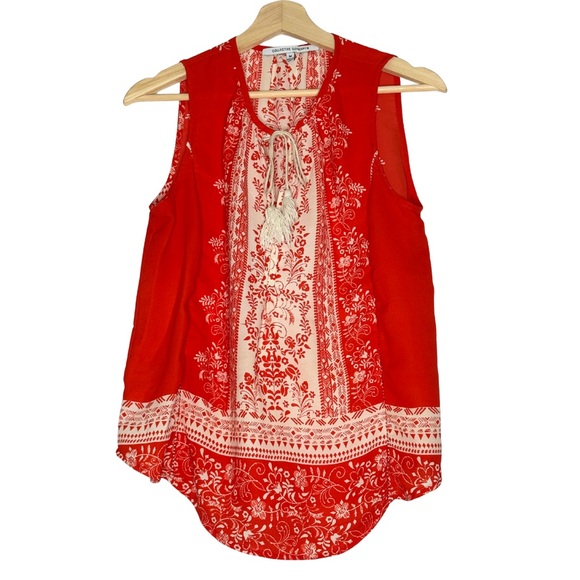 Collective Concepts Red Boho Tassel Tank M | Floral Sleeveless Blouse - Picture 2 of 6